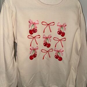 Jerzees Cream Sweatshirt with Red Cherry Bow Design